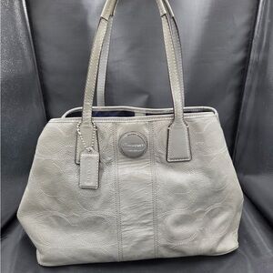Coach Signature Gray Leather Kisslock Tote Bag
